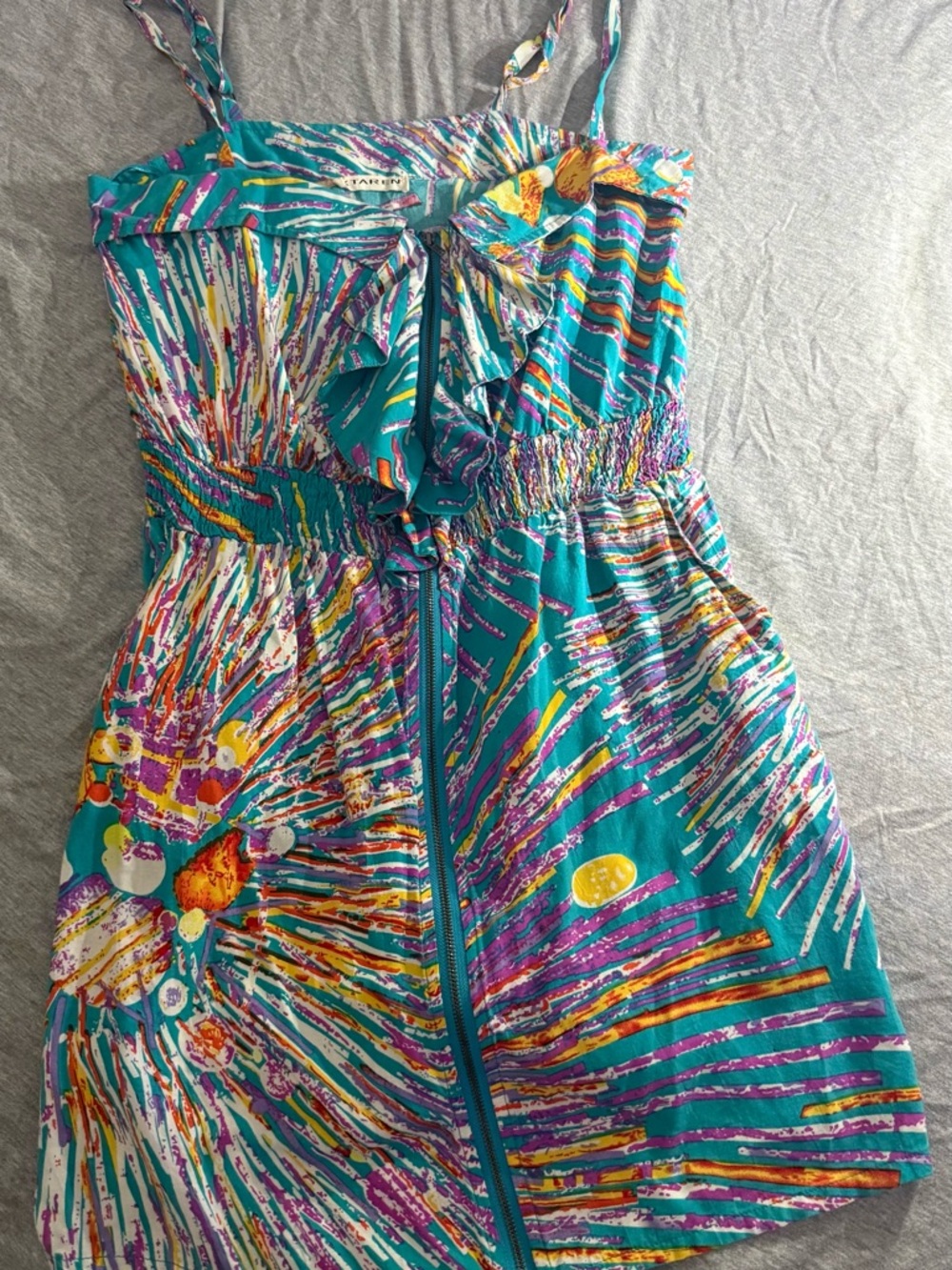 Xtaren Teal Multicolor Print Dress Panel